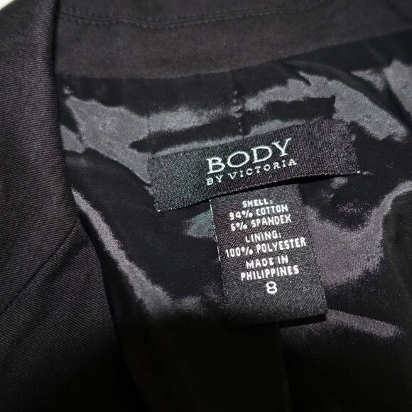 Body by Victoria Women's 1 Button Blazer Jacket Size 8 Black Cotton Suit Coat - Picture 5 of 7